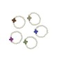 Bague sur elastique grains metal avec croix hematite synthetique couleur assortie, LOT DE 5