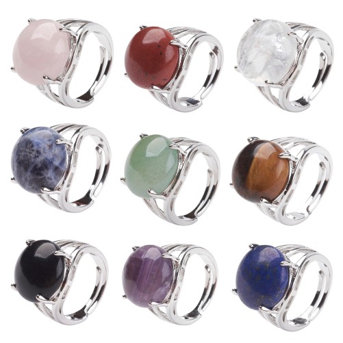 Bague réglable avec pierre ronde Ø 1.6 cm, Différentes pierres