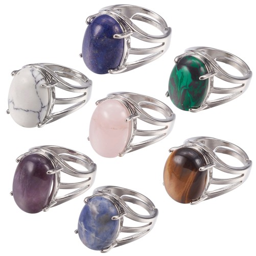Bague réglable avec pierre ovale Ø 1.8 cm, Différentes pierres