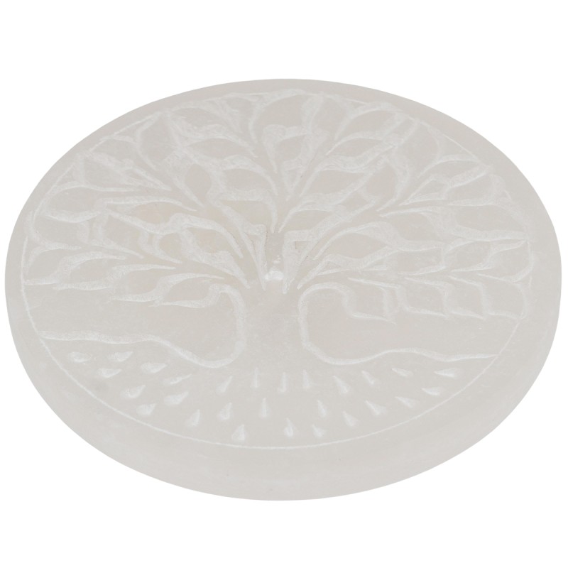 Brûle-encens pour bâtonnets en sélénite Arbre de Vie Racine, Ø 9,8 cm. Livré en boîte individuelle.