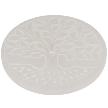 Brûle-encens pour bâtonnets en sélénite Arbre de Vie Racine, Ø 9,8 cm. Livré en boîte individuelle.