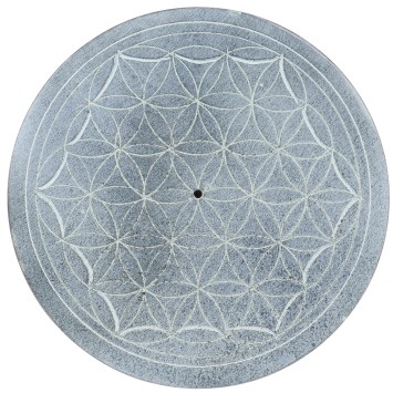 Brûle-encens pour bâtonnets en stéatite décoré Fleur de Vie, Ø 9,8 cm. Livré en boîte individuelle.