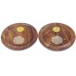 Brûle-encens rond en bois verni Fleur de Vie, pour bâtonnets ou cônes, Ø 10 cm. Boîte de 2.