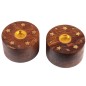 Brûle-encens rond en bois verni étoile, pour bâtonnets ou cônes, H 3,5 cm, Ø 6 cm. Boîte de 2.