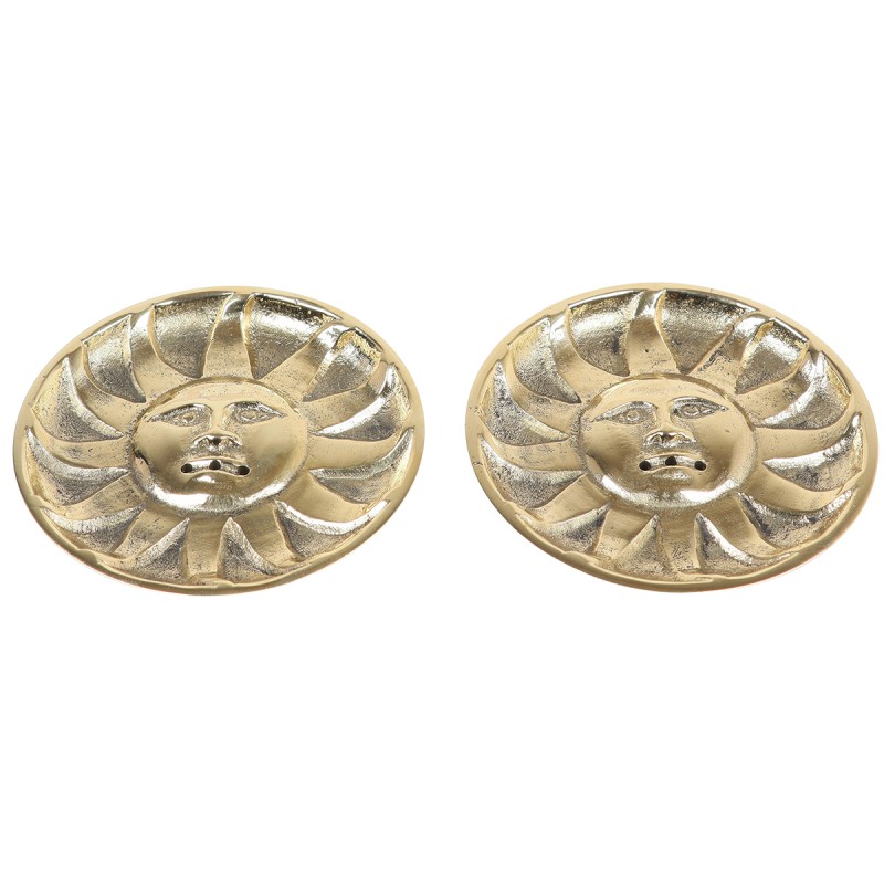 Brûle-encens en laiton doré motif soleil, pour bâtonnets, Ø 8,5 cm. Boîte de 2.