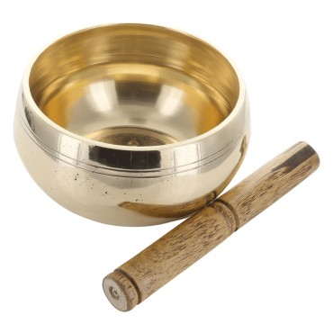Bol chantant Tibetain traditionnel en laiton interieur decor cisele boudha Ø 12,5 cm, poids 1 Kg