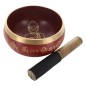 Bol chantant Tibetain traditionnel en laiton émaillé rouge Boudha Ø 12,5 cm, poids 1 Kg