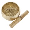Bol chantant Tibetain traditionnel en laiton interieur decor cisele 5 boudhas Ø 12,5 cm, poids 1 Kg