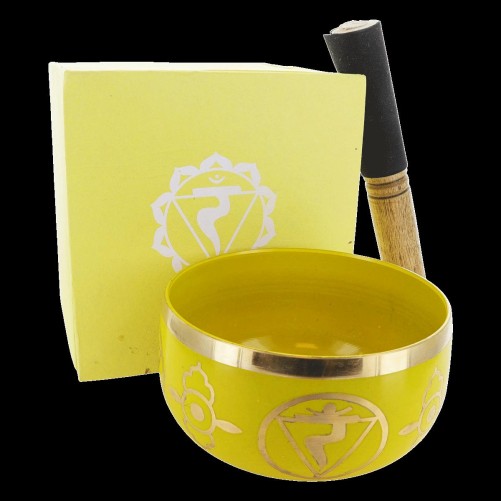 Lot de 7 Bol chantant Tibetain traditionnel en laiton émaillé 7 Chakras Ø 12,5 cm, poids 490 g. - LOT de 7