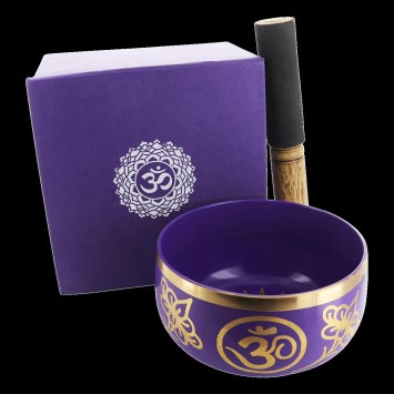 Lot de 7 Bol chantant Tibetain traditionnel en laiton émaillé 7 Chakras Ø 12,5 cm, poids 490 g. - LOT de 7