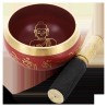 Bol chantant Tibetain traditionnel en laiton emaille rouge Boudha Ø 8,5 cm, poids 450 g.