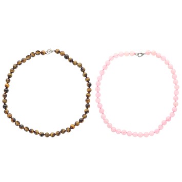 Collier en pierre Ø 8 mm avec fermoir, longueur 45 cm. Differentes pierres.