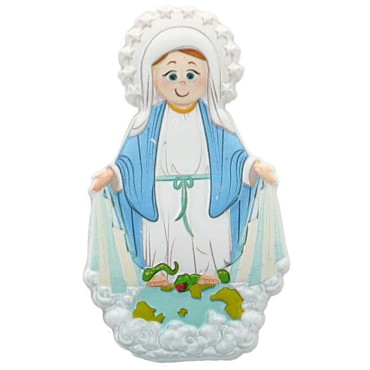 Magnet de la Vierge Miraculeuse en relief,  H. 8 x 4.5 cm.