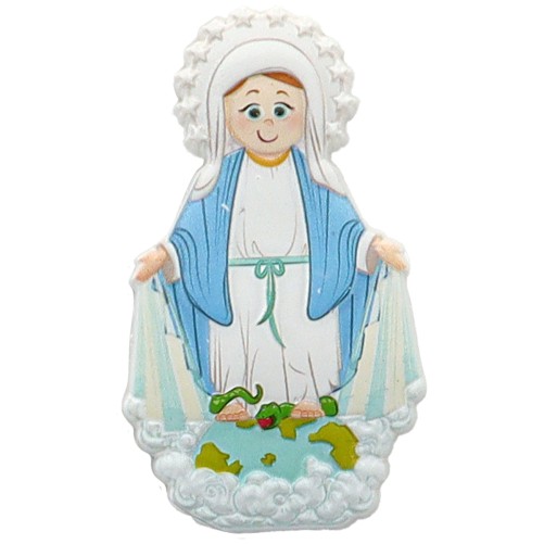 Magnet de la Vierge Miraculeuse en relief,  H. 8 x 4.5 cm.