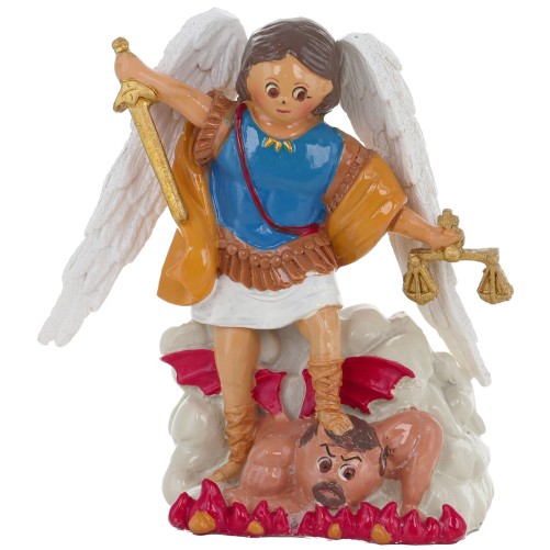 Statue enfantine de Saint Michel Archange, H. 10.cm