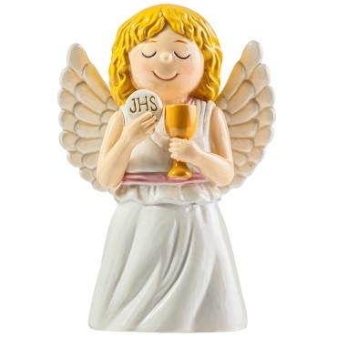 Statue enfantine Ange rose communiante,  H.10 cm
