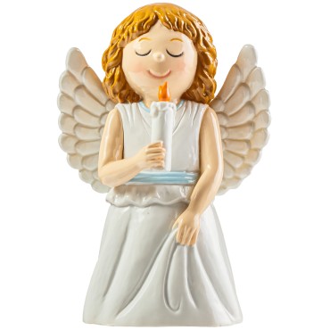 Statue enfantine Ange bleu avec bougie,  H.10 cm