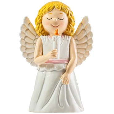 Statue enfantine Ange rose avec bougie,  H.10 cm