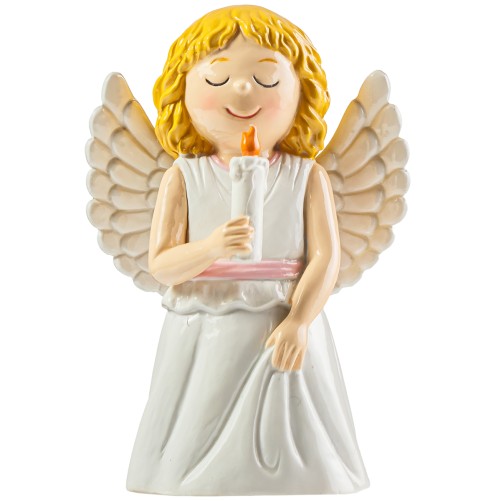 Statue enfantine Ange rose avec bougie,  H.10 cm