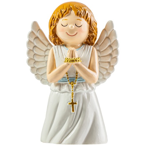 Statue enfantine Ange bleu avec avec un chapelet,  H.10 cm