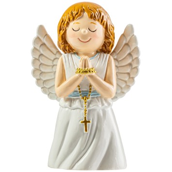 Statue enfantine Ange bleu avec avec un chapelet,  H.10 cm