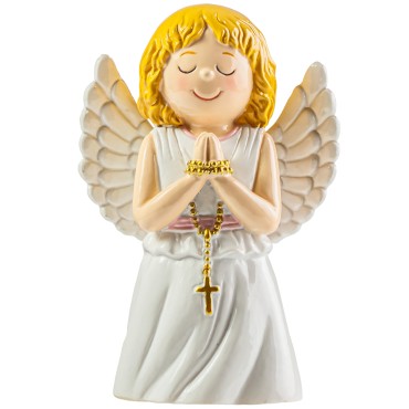 Statue enfantine Ange rose avec un chapelet,  H.10 cm
