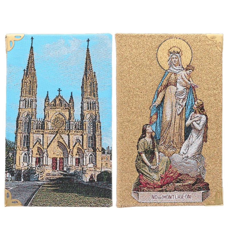 Bloc-notes en tissus, brodé de fil couleur or H. 14 x 8,5 cm. Notre Dame de Montligeon