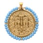 Médaille de Saint Benoit en acier inoxydable doré supérieur avec grains en verre de différentes couleurs, Ø 3 cm.