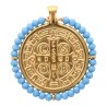 Médaille de Saint Benoit en acier inoxydable doré supérieur avec grains en verre de différentes couleurs, Ø 3 cm.