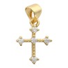 Croix de cou doree superieur avec zircons aux extremites et au centre. H. 1.1 cm.
