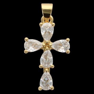 Croix de cou dorée supérieur avec zircons, H. 2.1 cm.