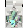Croix de cou carr-eacute-e en laiton de couleur argent-eacute-e et coquille d--039-ormeau- H- 1-3 cm-