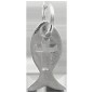 Pendentif Ichtus avec croix ajourée en laiton de couleur argenté, H. 1 cm.