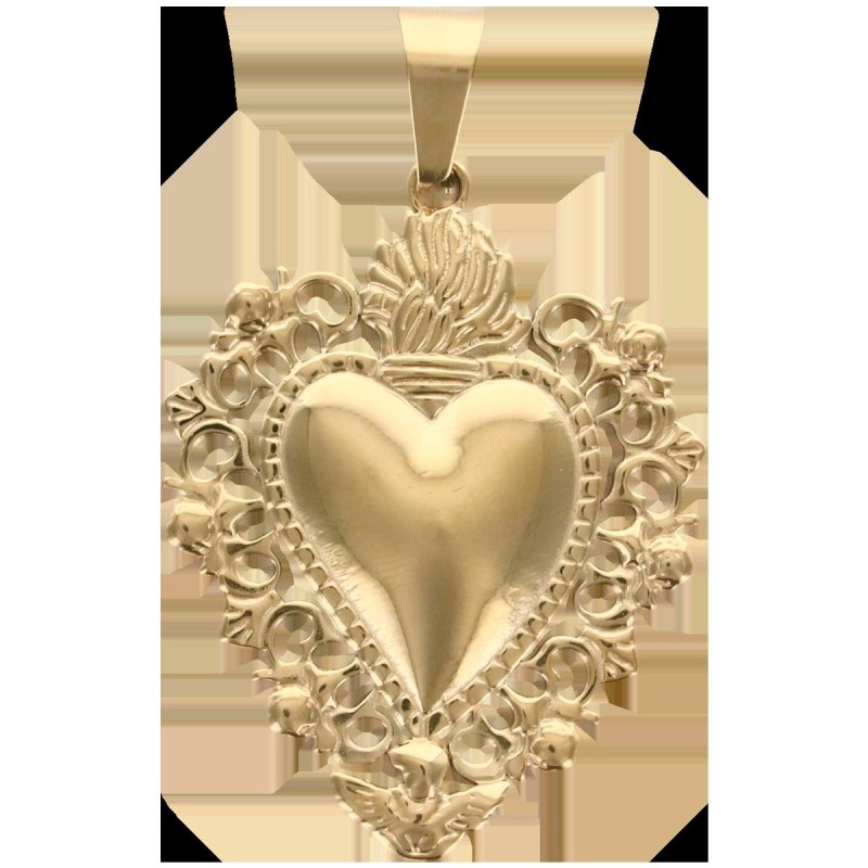 Pendentif de L'Ex-Voto en acier inoxydable de couleur dorée, H. 3.7 cm.
