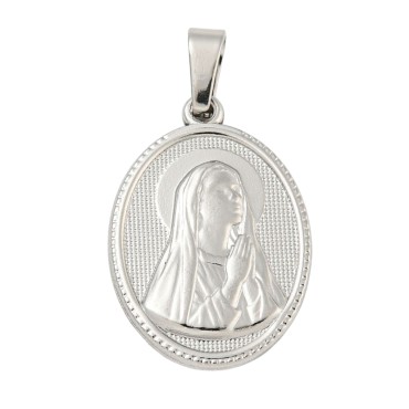 Médaille en acier inoxydable de couleur argentée, H. 2.1 cm. Existe avec différents Saints.