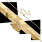 Collier avec chaîne et croix avec des zircons en acier inoxydable de couleur dorée, L. 45 cm ajustable.