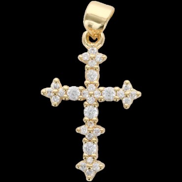 Croix de cou fa-ccedil-on baroque dor-eacute-e sup-eacute-rieur avec zircons- H- 2-2 cm-