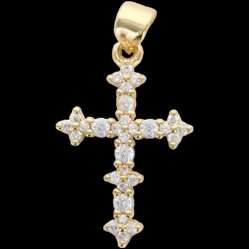 Croix de cou fa-ccedil-on baroque dor-eacute-e sup-eacute-rieur avec zircons- H- 2-2 cm-