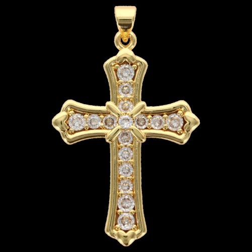 Croix de cou dorée supérieur avec zircons, H. 3.7 cm.