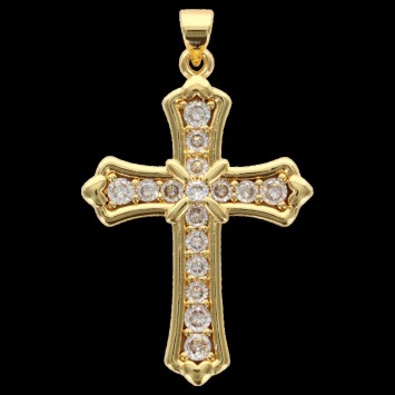 Croix de cou dorée supérieur avec zircons, H. 3.7 cm.