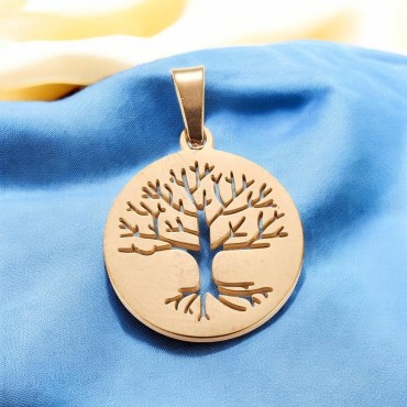 M-eacute-daille avec l--039-arbre de vie ajour-eacute- en acier inoxydable de couleur dor-eacute-- -Oslash- 1-9 cm-