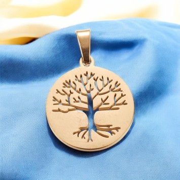 M-eacute-daille avec l--039-arbre de vie ajour-eacute- en acier inoxydable de couleur dor-eacute-- -Oslash- 1-9 cm-