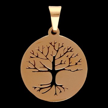 M-eacute-daille avec l--039-arbre de vie ajour-eacute- en acier inoxydable de couleur dor-eacute-- -Oslash- 1-9 cm-