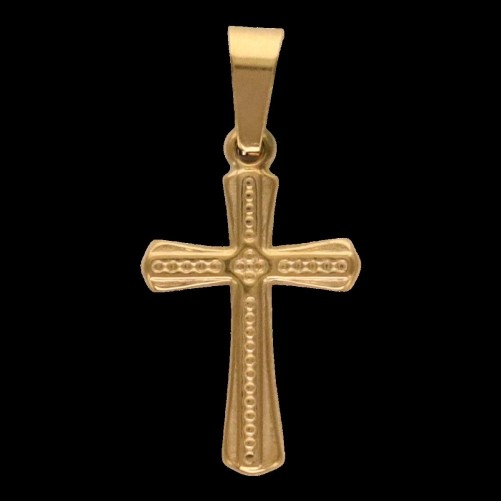 Croix de cou en acier inoxydable de couleur dor-eacute-e en relief- H 1-90 cm-