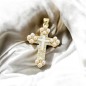 Croix de cou dorée supérieur avec imitation perle, H. 3.4 cm.