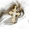 Croix de cou dorée supérieur avec imitation perle, H. 3.4 cm.