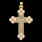 Croix de cou dorée supérieur avec imitation perle, H. 3.4 cm.