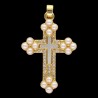 Croix de cou dorée supérieur avec imitation perle, H. 3.4 cm.