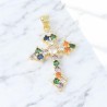 Croix de cou dor-eacute-e sup-eacute-rieur avec zircons de couleur- H- 3-2 cm-