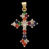 Croix de cou dor-eacute-e sup-eacute-rieur avec zircons de couleur- H- 3-2 cm-